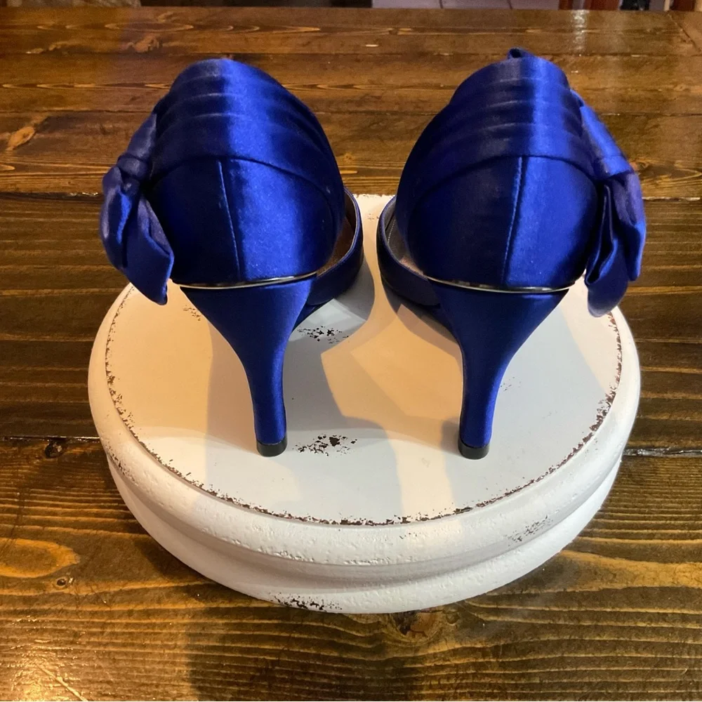 NINA Heels Pumps Womens Sz 7 Sapphire Blue Cobalt Satin Leather Sole D'orsay - Picture 4 of 10
